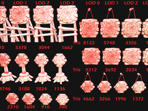 Pack de meubles de stand de tir sur cible en bois médiéval Modèle 3D