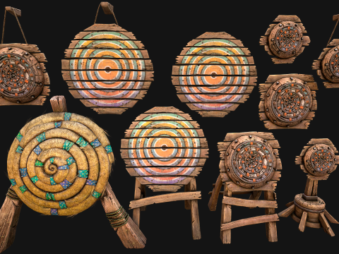 Pack de meubles de stand de tir sur cible en bois médiéval Modèle 3D