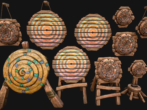 Medieval Wooden Target Shooting Range Furniture Pack 3D Model