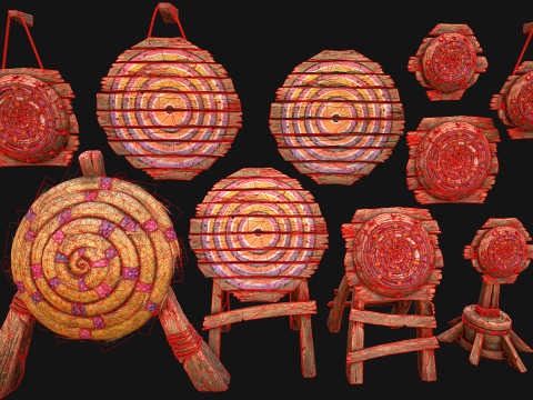 Pack de meubles de stand de tir sur cible en bois médiéval Modèle 3D