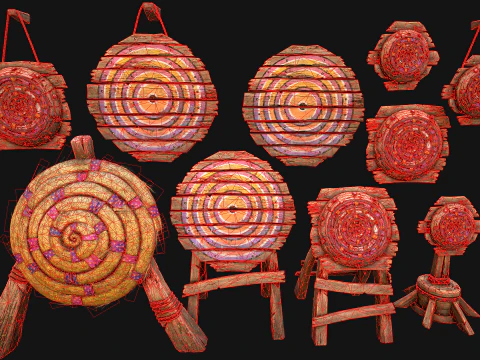 Medieval Wooden Target Shooting Range Furniture Pack 3D Model