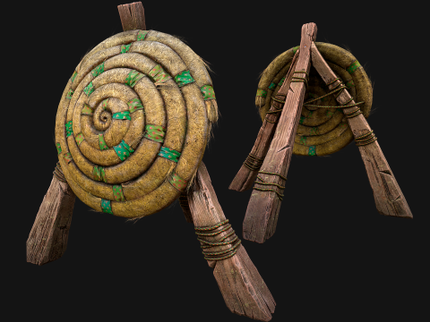 Pack de meubles de stand de tir sur cible en bois médiéval Modèle 3D