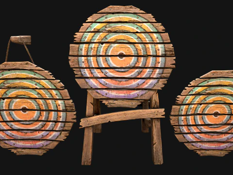 Medieval Wooden Target Shooting Range Furniture Pack 3D Model