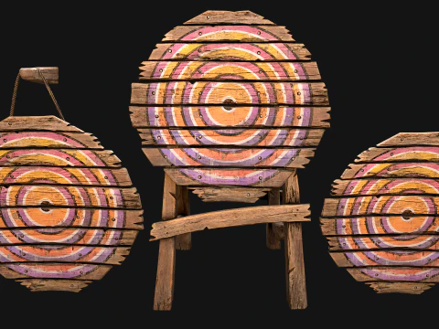 Medieval Wooden Target Shooting Range Furniture Pack 3D Model