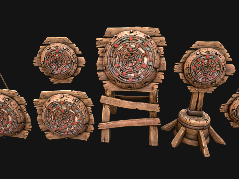 Pack de meubles de stand de tir sur cible en bois médiéval Modèle 3D