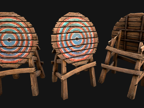 Pack de meubles de stand de tir sur cible en bois médiéval Modèle 3D