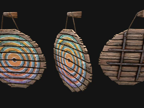 Medieval Wooden Target Shooting Range Furniture Pack 3D Model