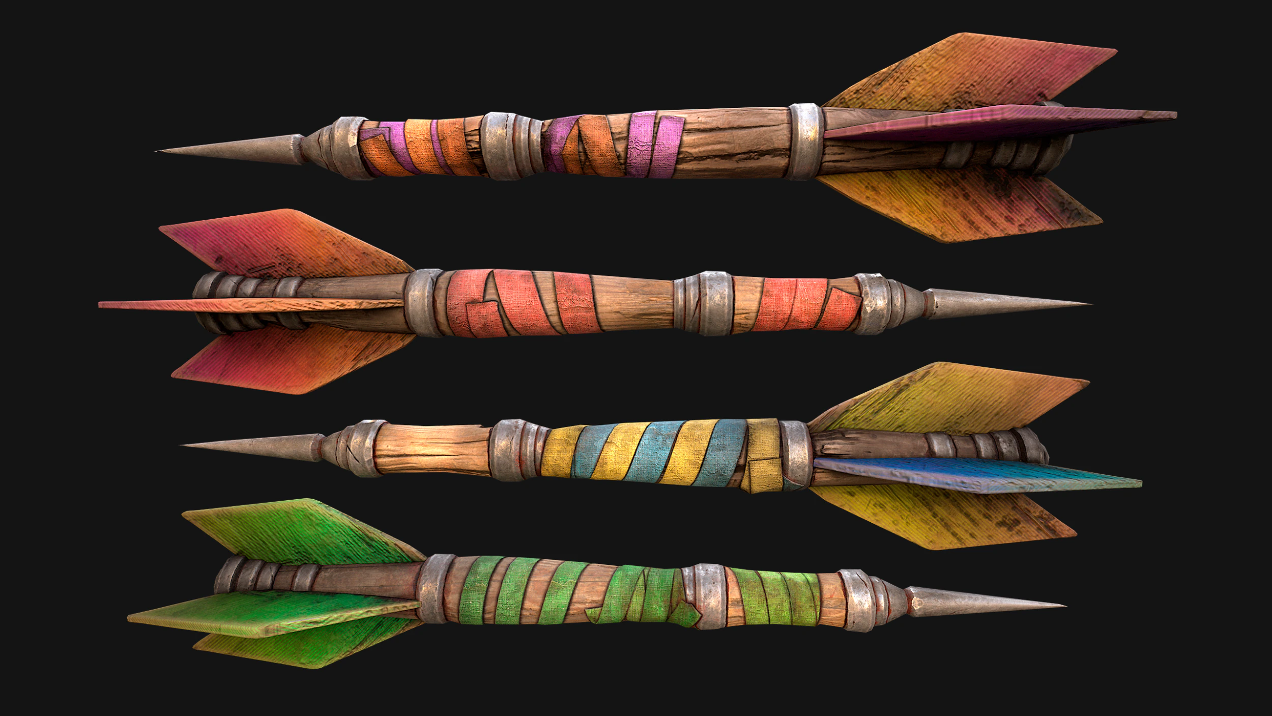 Medieval Wooden Dart Throwing Darts 3D Model .c4d .max .obj .3ds .fbx .stl .blend 