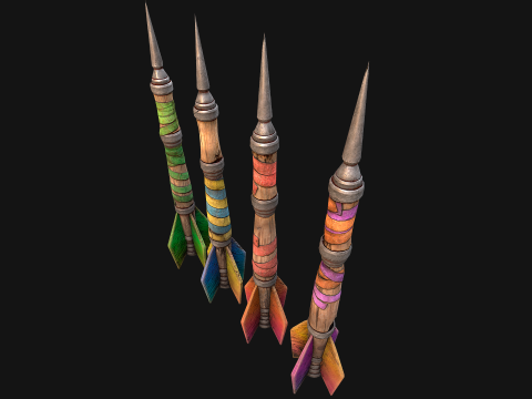 Medieval Wooden Dart Throwing Darts 3D Model