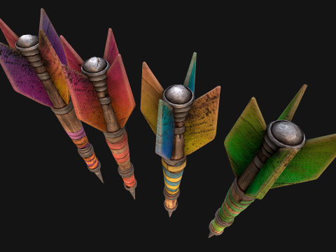 Medieval Wooden Dart Throwing Darts 3D Model