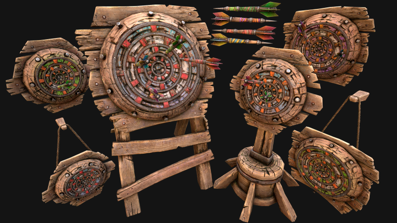 Set Target Jarak Tembak Dart dan Papan Dart Model 3D .c4d .max .obj .3ds .fbx .stl .blend