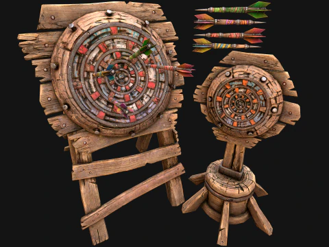 Darts and Dart Board Shooting Range Target Set 3D Model