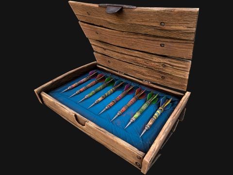 Bo&icirc;te de fl&eacute;chettes m&eacute;di&eacute;vale en bois, jeu de fl&eacute;chettes Modèle 3D