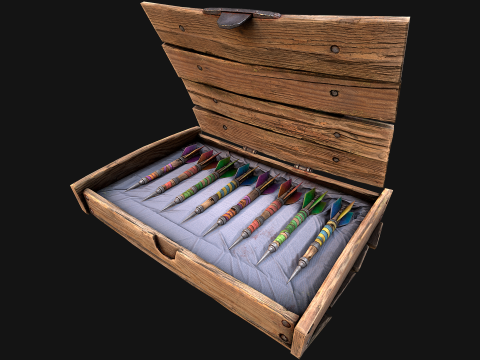 Bo&icirc;te de fl&eacute;chettes m&eacute;di&eacute;vale en bois, jeu de fl&eacute;chettes Modèle 3D