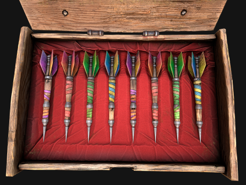 Bo&icirc;te de fl&eacute;chettes m&eacute;di&eacute;vale en bois, jeu de fl&eacute;chettes Modèle 3D