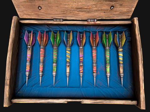 Bo&icirc;te de fl&eacute;chettes m&eacute;di&eacute;vale en bois, jeu de fl&eacute;chettes Modèle 3D