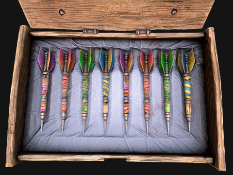 Bo&icirc;te de fl&eacute;chettes m&eacute;di&eacute;vale en bois, jeu de fl&eacute;chettes Modèle 3D