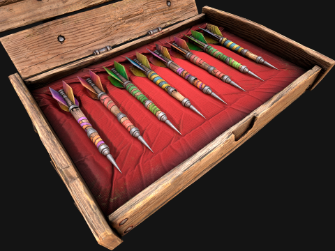 Bo&icirc;te de fl&eacute;chettes m&eacute;di&eacute;vale en bois, jeu de fl&eacute;chettes Modèle 3D
