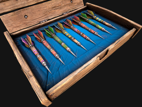 Bo&icirc;te de fl&eacute;chettes m&eacute;di&eacute;vale en bois, jeu de fl&eacute;chettes Modèle 3D