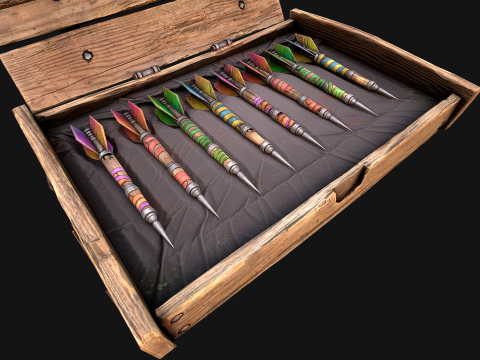 Bo&icirc;te de fl&eacute;chettes m&eacute;di&eacute;vale en bois, jeu de fl&eacute;chettes Modèle 3D