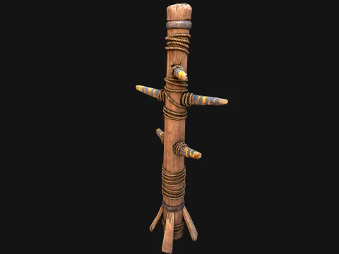 Wooden Wing Chun Combat Dummy Training Camp 3D Model