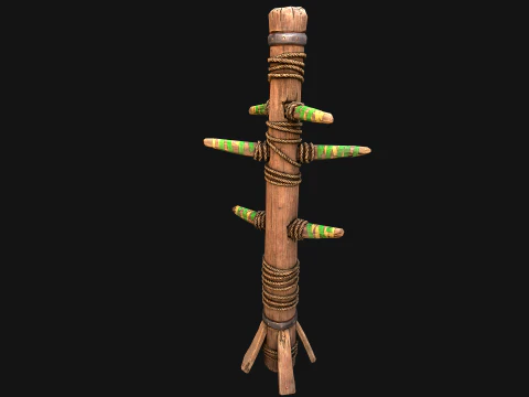 Medieval Training Dummy Wooden Furniture 3D Model