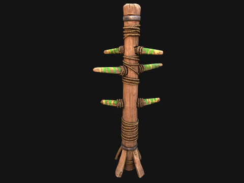 Medieval Training Dummy Wooden Furniture 3D Model