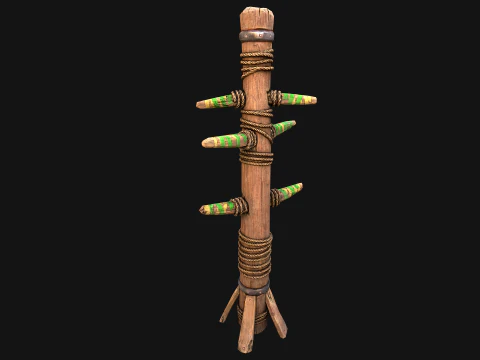 Medieval Training Dummy Wooden Furniture 3D Model