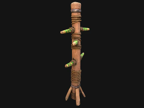 Medieval Training Dummy Wooden Furniture 3D Model