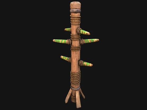 Medieval Training Dummy Wooden Furniture 3D Model