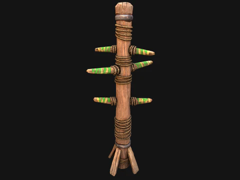 Medieval Training Dummy Wooden Furniture 3D Model