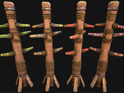 Średniowieczny drewniany ob&oacute;z szkoleniowy w postaci manekin&oacute;w bojowych Model 3D