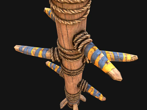 Campo di addestramento per manichini da combattimento medievali in legno Modello 3D