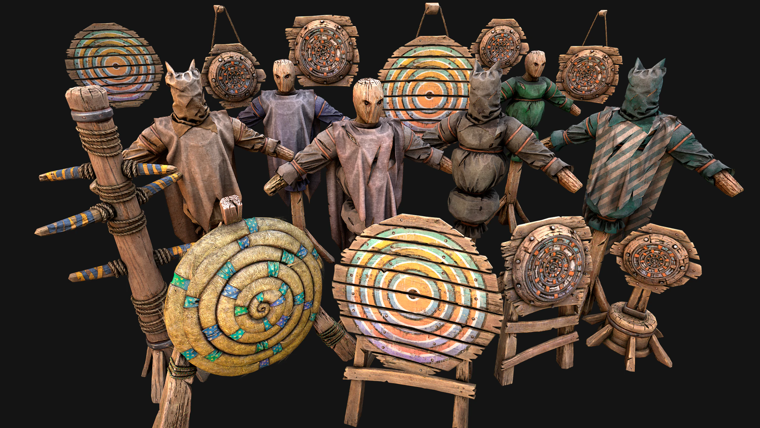 Middeleeuws trainingskamp Meubilairpakket Schietbaandoel 3D Model .c4d .max .obj .3ds .fbx .stl .blend 