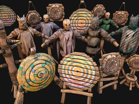 Medieval Training Camp Furniture Pack Shooting Range Target 3D Model