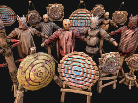 Middeleeuws trainingskamp Meubilairpakket Schietbaandoel 3D Model