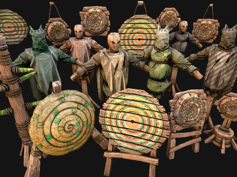 Middeleeuws trainingskamp Meubilairpakket Schietbaandoel 3D Model