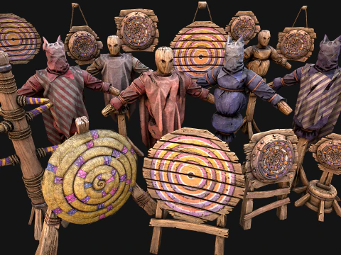 Middeleeuws trainingskamp Meubilairpakket Schietbaandoel 3D Model