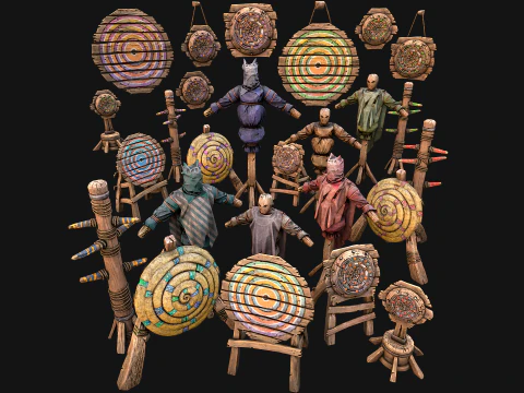 Middeleeuws trainingskamp Meubilairpakket Schietbaandoel 3D Model