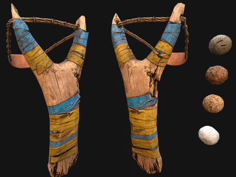 Medieval Wooden Slingshot 3D Model