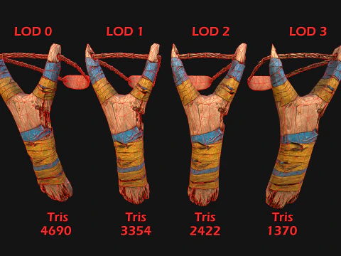 Medieval Wooden Slingshot 3D Model