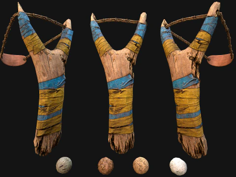 Medieval Wooden Slingshot 3D Model