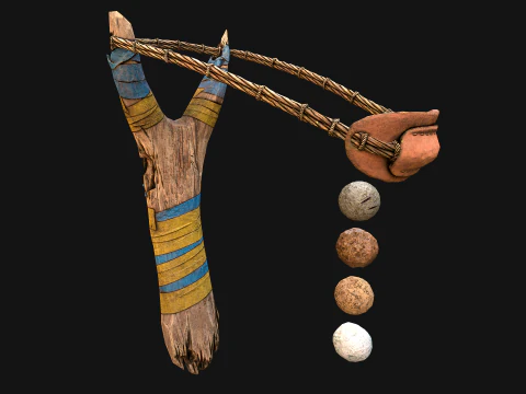 Medieval Wooden Slingshot 3D Model