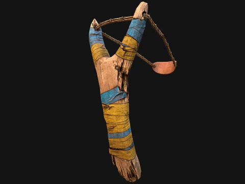 Medieval Wooden Slingshot 3D Model
