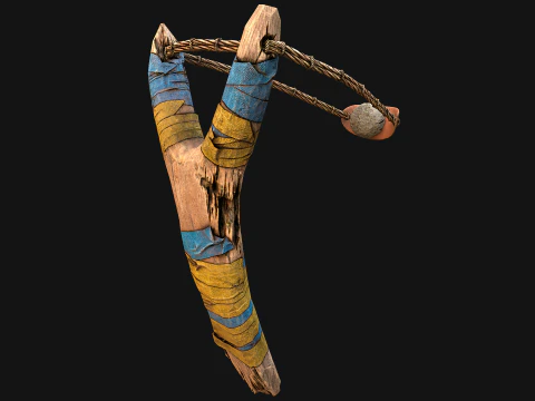 Medieval Wooden Slingshot 3D Model