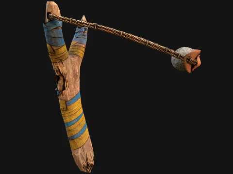 Medieval Wooden Slingshot 3D Model