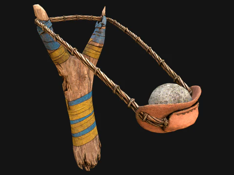 Medieval Wooden Slingshot 3D Model