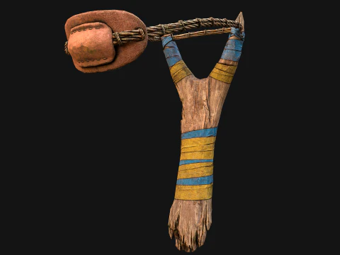 Medieval Wooden Slingshot 3D Model