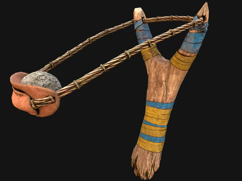 Medieval Wooden Slingshot 3D Model