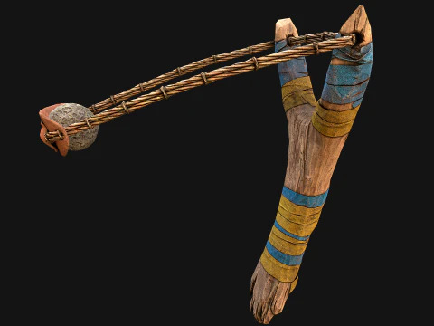Medieval Wooden Slingshot 3D Model